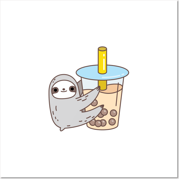 Sloth loves bubble tea Wall Art by Noristudio